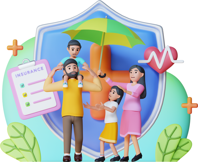 happy  gets life protection insurance, 3d character illustration